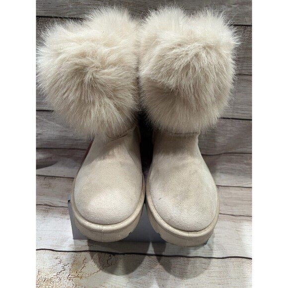 Rouge Helium Boots Women’s Booties Faux Fur Suede Ivory Platform Boho Cream 9 - Picture 3 of 7